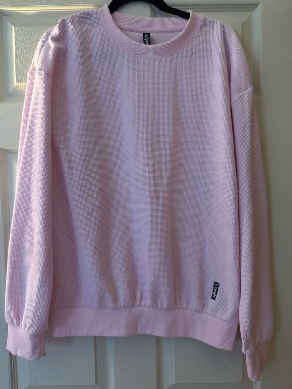 Comfrt Light Pink Women's Waffle-Knit Crewneck Sweater